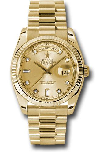 Rolex Yellow Gold Day-Date 36mm Watch - Fluted Bezel - Champagne Diamond Dial - President Bracelet - (Discontinued Model) 118238 chdp